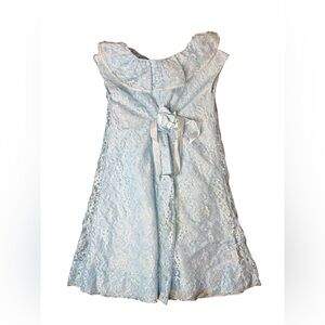 Vintage Girls Blue Lace Party Dress Sailor Collar Rosette Bow Union Made Style